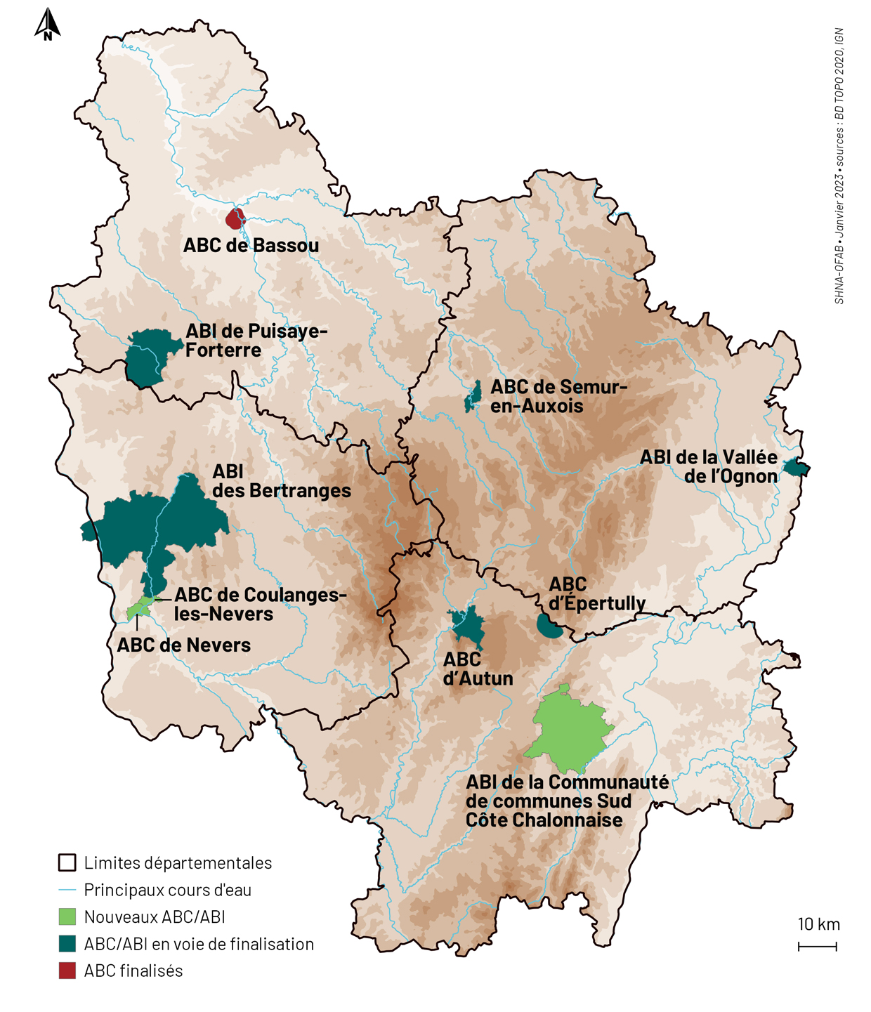 Carte des ABC/ABI suivis par la SHNA-OFAB